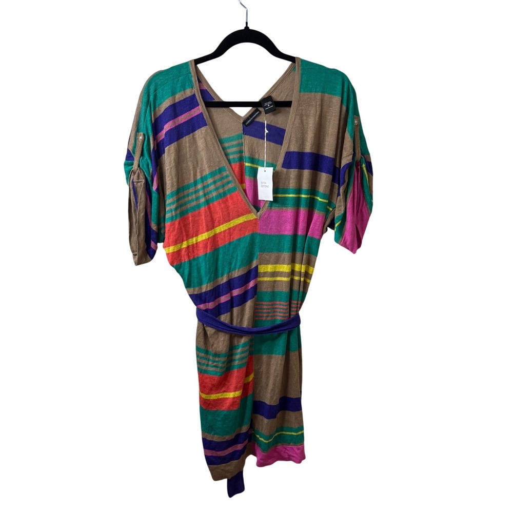 Moda International Striped Knit Linen Blend Tunic‎ Top/Cover-up Multi-Color M